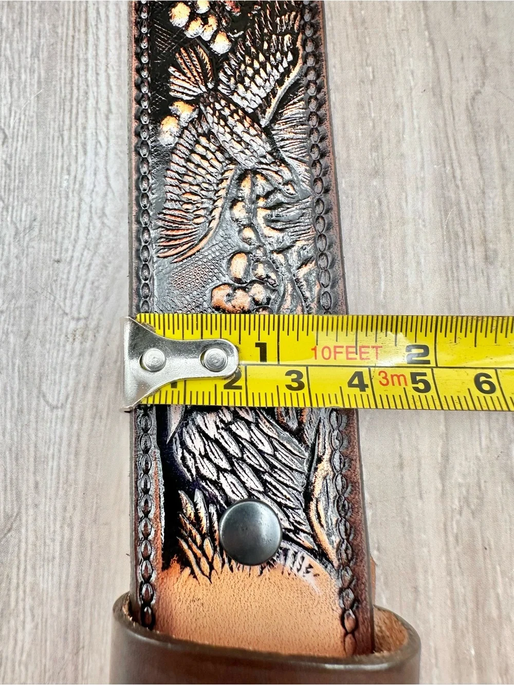 Western Eagle Tooled Leather Belt Full Grain Cowhide Handmade Heavy Duty  Sz 42